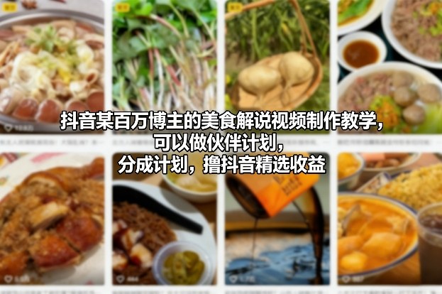 抖音某百万博主的美食解说视频制作教学,可以做伙伴计划,分成计划,撸抖音精选收益(更新)