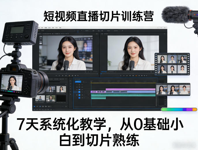 短视频直播切片训练营二期,7天系统化教学,从0基础小白到切片熟练