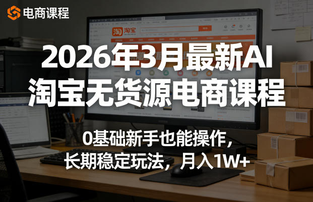 2026年3月最新AI淘宝无货源电商课程,0基础新手也能操作,长期稳定玩法,月入1W+(更新0419)